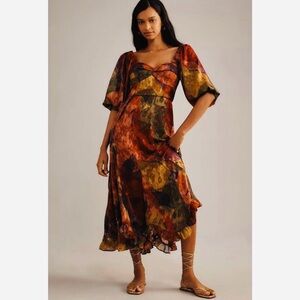 NWT Anthropologie Hutch Twist-Front Puff-Sleeve Ruffle-Hem Maxi Dress reg $228